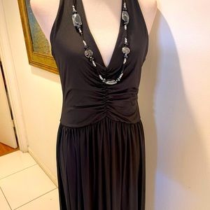 God Shield Black V Neck & Back  Sleeveless Gown L